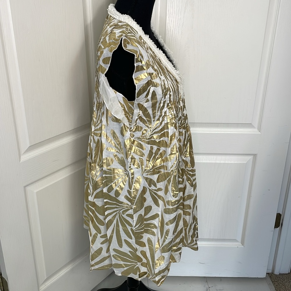 Jude Connally smock Larissa dress gold white size L palm beach cruise party - Picture 8 of 15
